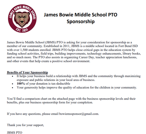 PTO Sponsorship