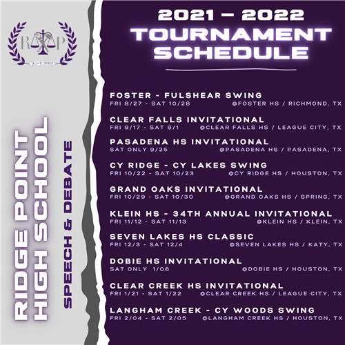 RPSD 2021-2022 Tournament Schedule