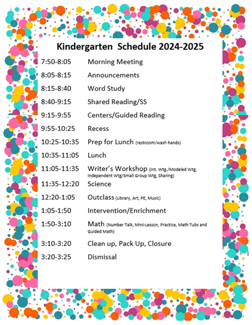 Kindergarten Schedule 24-25