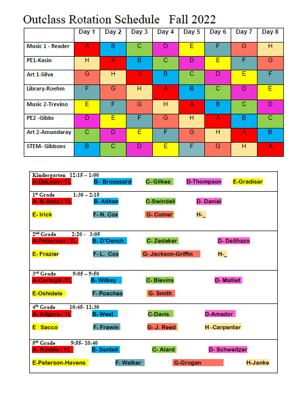 Master Schedule / Outclass schedule Master Schedule / Outclass schedule