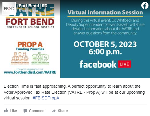 Fort Bend Virtual Information Session on Facebook Live