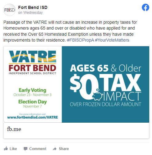 Facebook post on tax impact