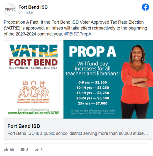 Facebook post on Prop A iimpact on teacher and librarian pay
