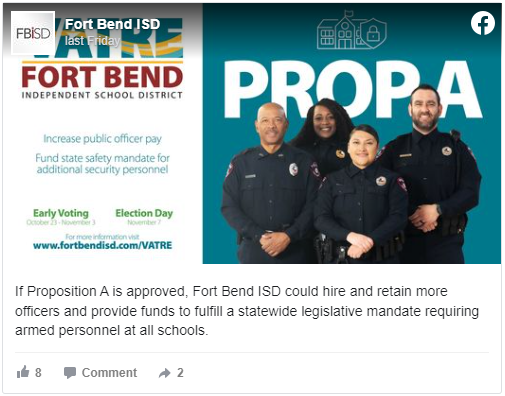 Facebook post on Prop A impact on safety