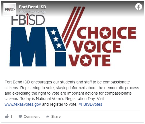 Facebook post on My Choice My Voice My Vote