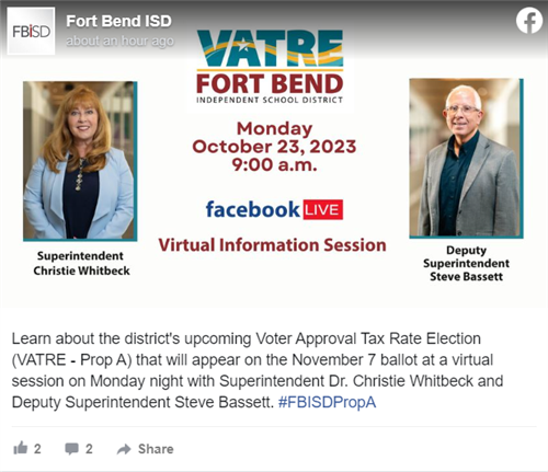 Facebook post about October 23 Facebook Live VATRE Virtual Information Session