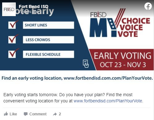 Facebook post about early voting