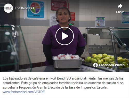 VATRE Facebook post about cafeteria workers in Spanish