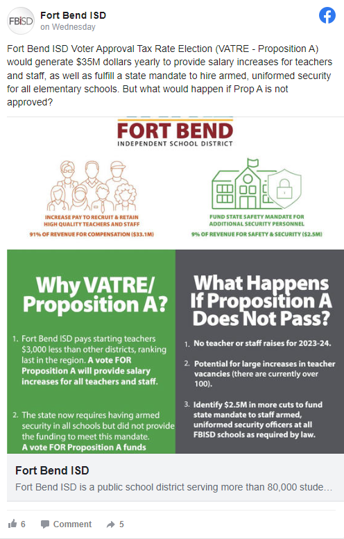 Facebook post about why VATRE Prop A and what happens if Prop A does not pass