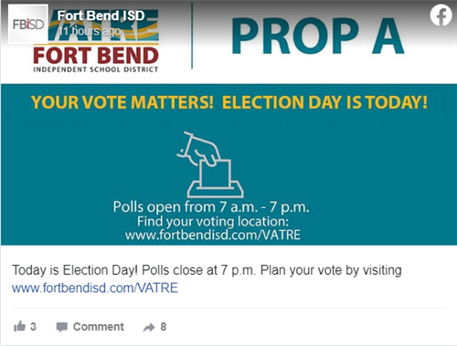 Facebook post about Your Vote Matters - Election Day is Today