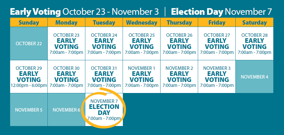 Early Voting and Election Day calendar