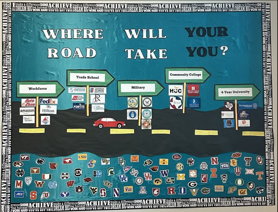 A bulletin board with many signs and stickersAI-generated content may be incorrect.