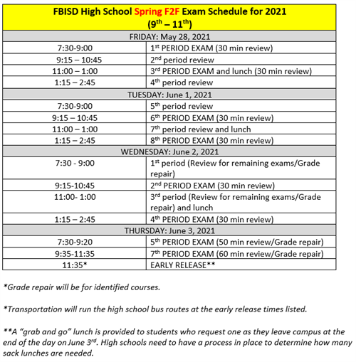 Spring 21 Final Exam Schedule