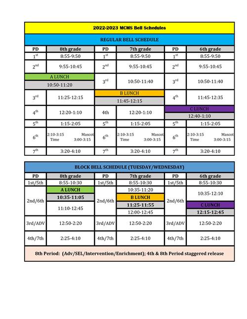 2022-2023 School Day Schedule