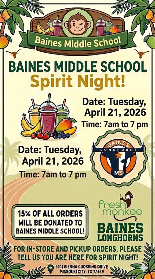 Spirit Night at Fresh Monkee Flyer