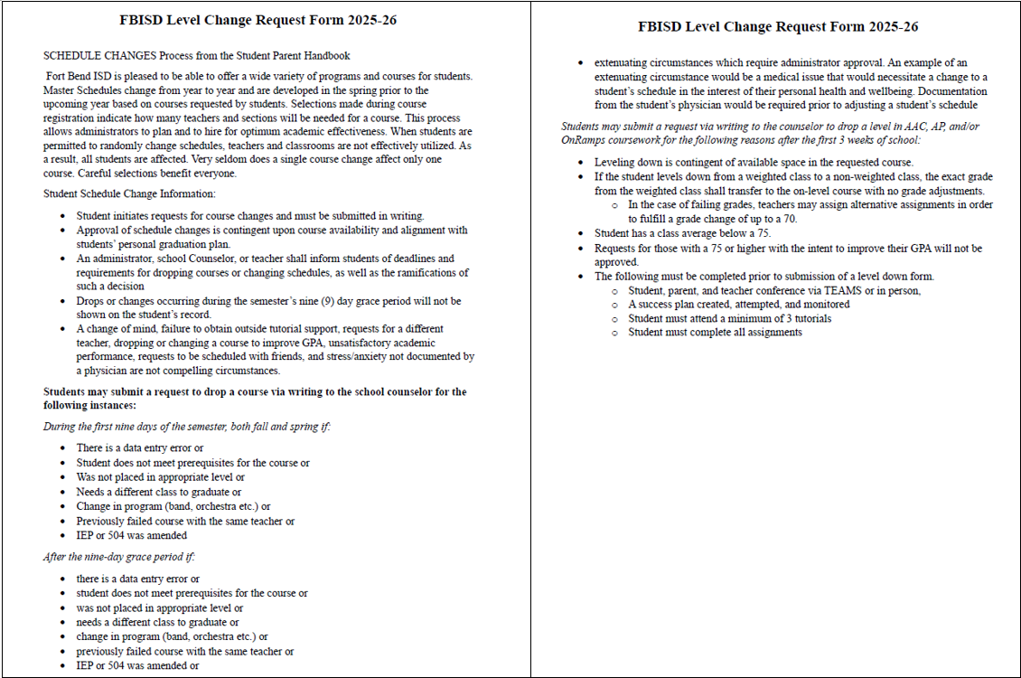 Counseling / Level Change Form