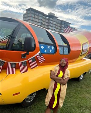 Akira Potts wearing hot dog sunglasses