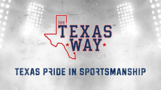 Texas outline logo reading ‘The Texas Way’ with ‘Texas Pride in Sportsmanship’ on a gray background.