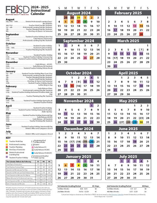 2024 - 2025 Calendar