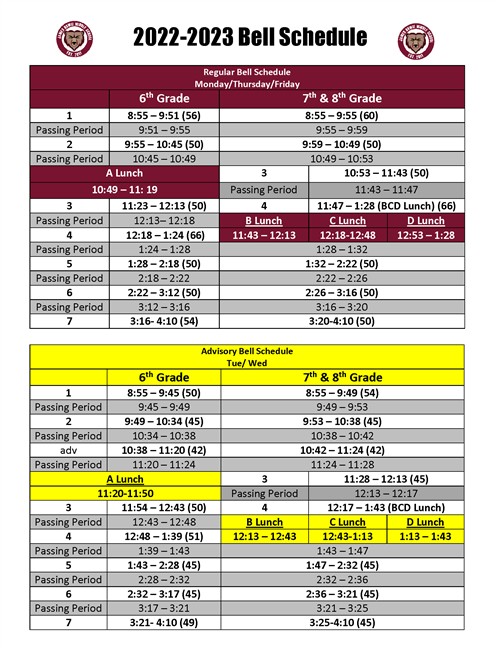 Schedules / 2022-23 Bell Schedule