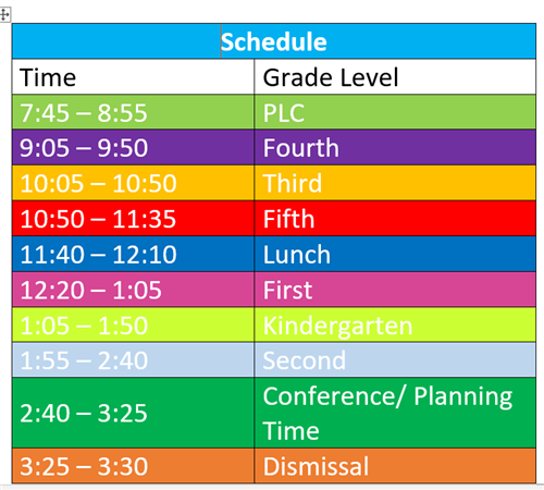 Mrs. Bradley's Schedule