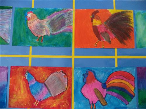 Fourth Grade Oil Pastel Roosters 