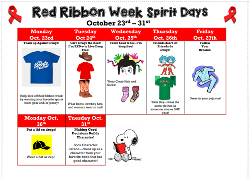  Red Ribbon Week Spirit Days 