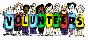 people whose shirts spell volunteer