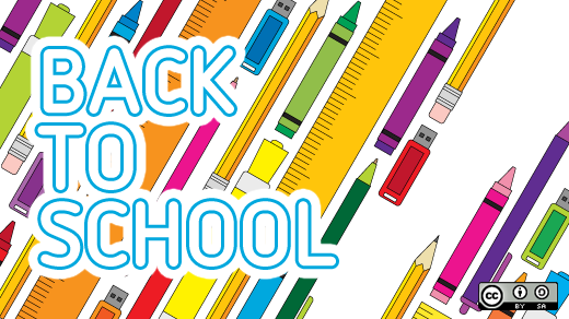 Back to School written over rulers, pens, and pencils 
