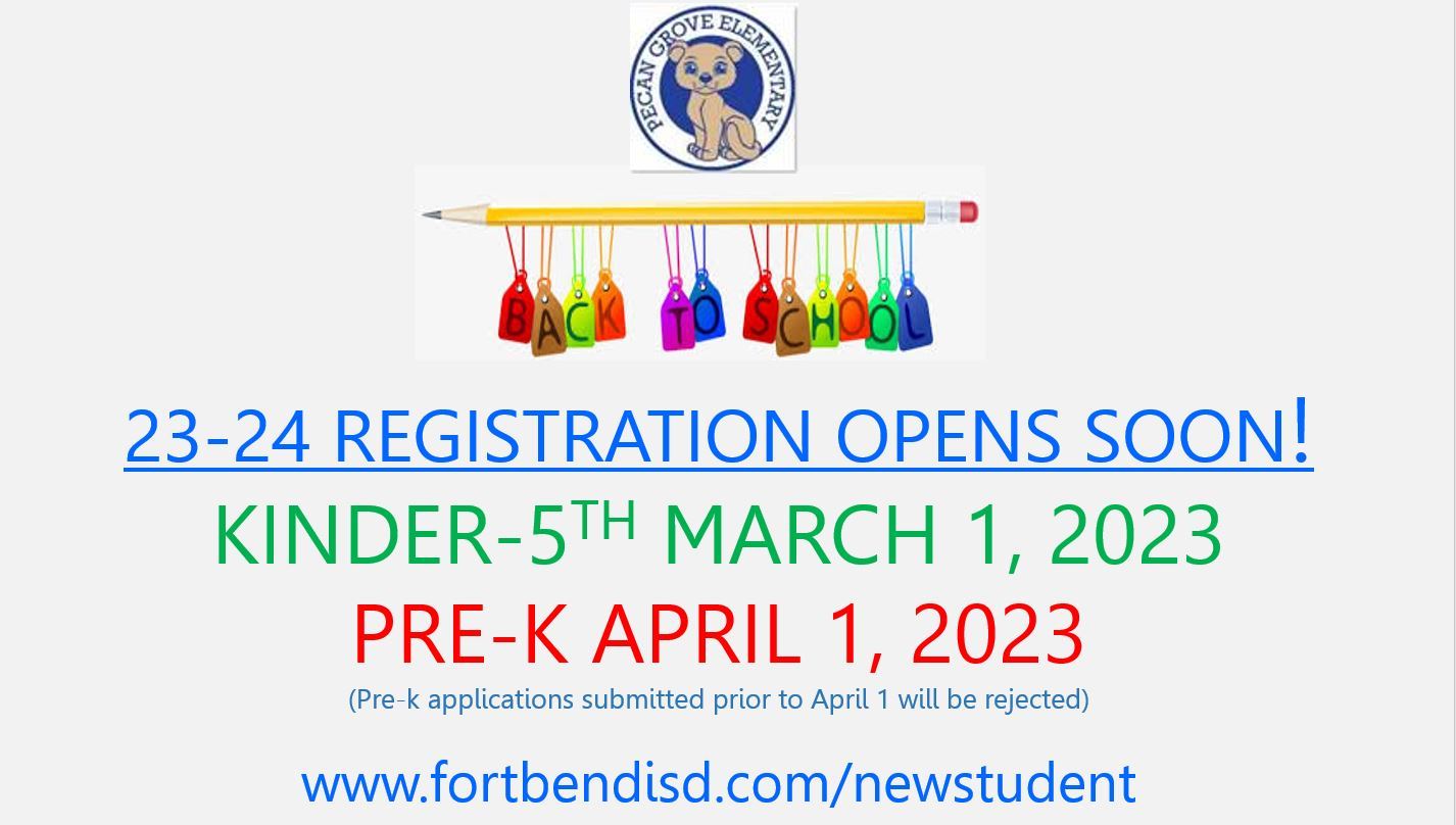  Kinder - 5th Grade Registration starts March 1, prek Registration starts April 1st